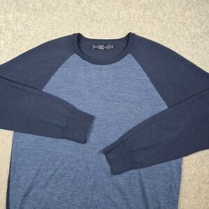 J.Crew Sweater Mens Large Navy Blue Merino Wool Striped Raglan Crewneck